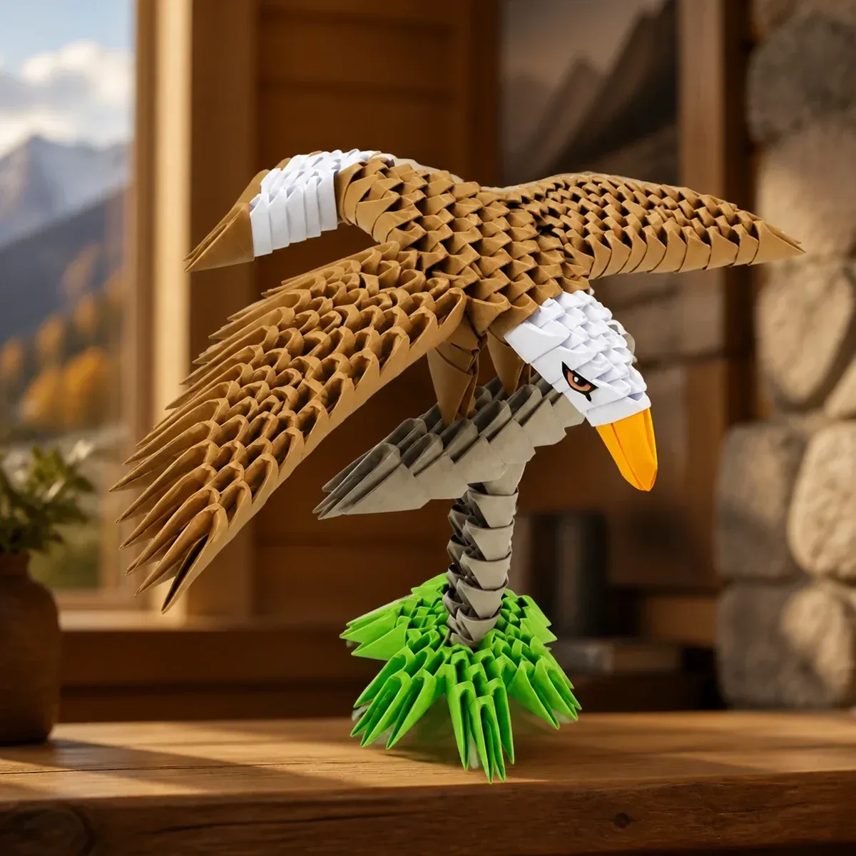 Kit origami 3D aigle aux ailes ouvertes en papier : sculpture en origami 3D, vue 1