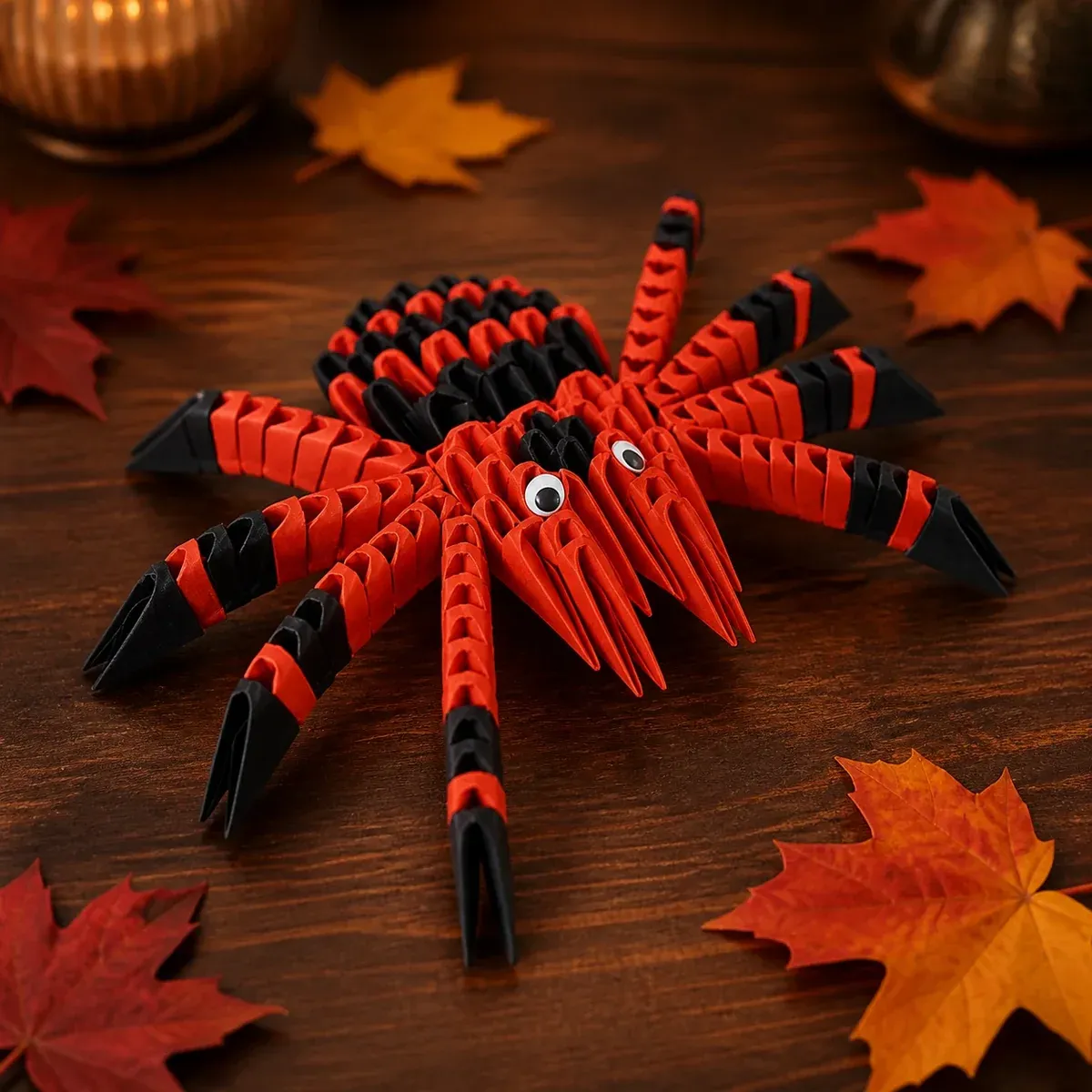 Kit origami 3D araignée aux pattes rouges : sculpture en origami 3D, vue 1