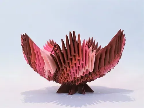 Kit origami 3D bol rouge décoratif à plier : sculpture en origami 3D, vue 1