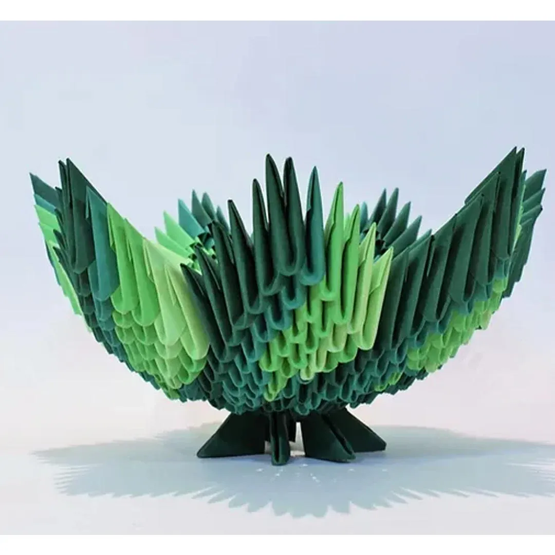 Kit origami 3D bol vert décoratif en papier : sculpture en origami 3D, vue 1