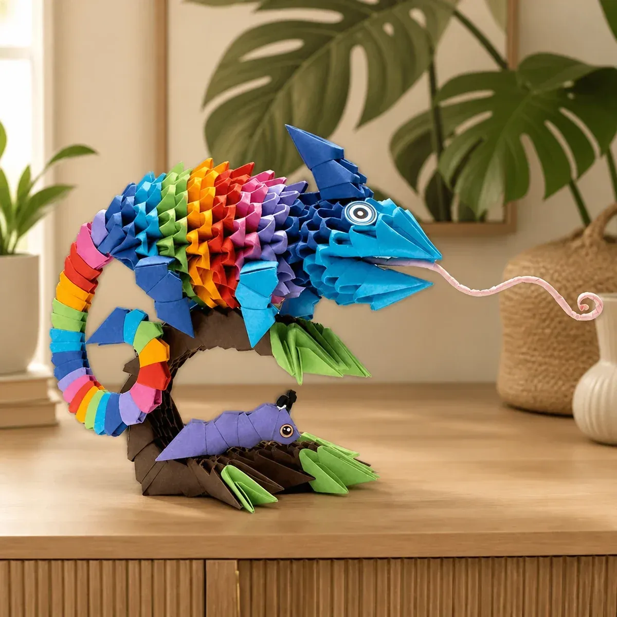 Kit origami 3D Caméléon arc-en-ciel coloré