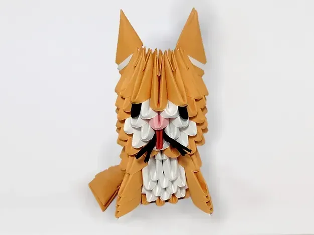 Kit origami 3D tête de chat murale à plier : sculpture en origami 3D, vue 1