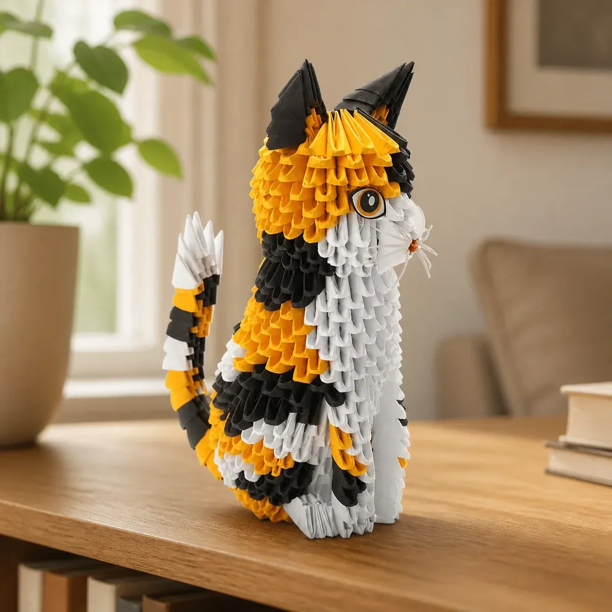 Kit origami 3D chat tricolore en papier