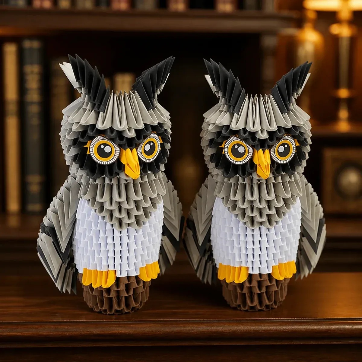 Kit origami 3D duo de chouettes aux yeux jaunes