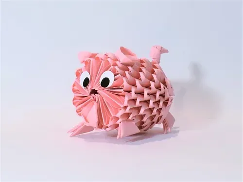 Kit origami 3D cochon rose pastel modulaire