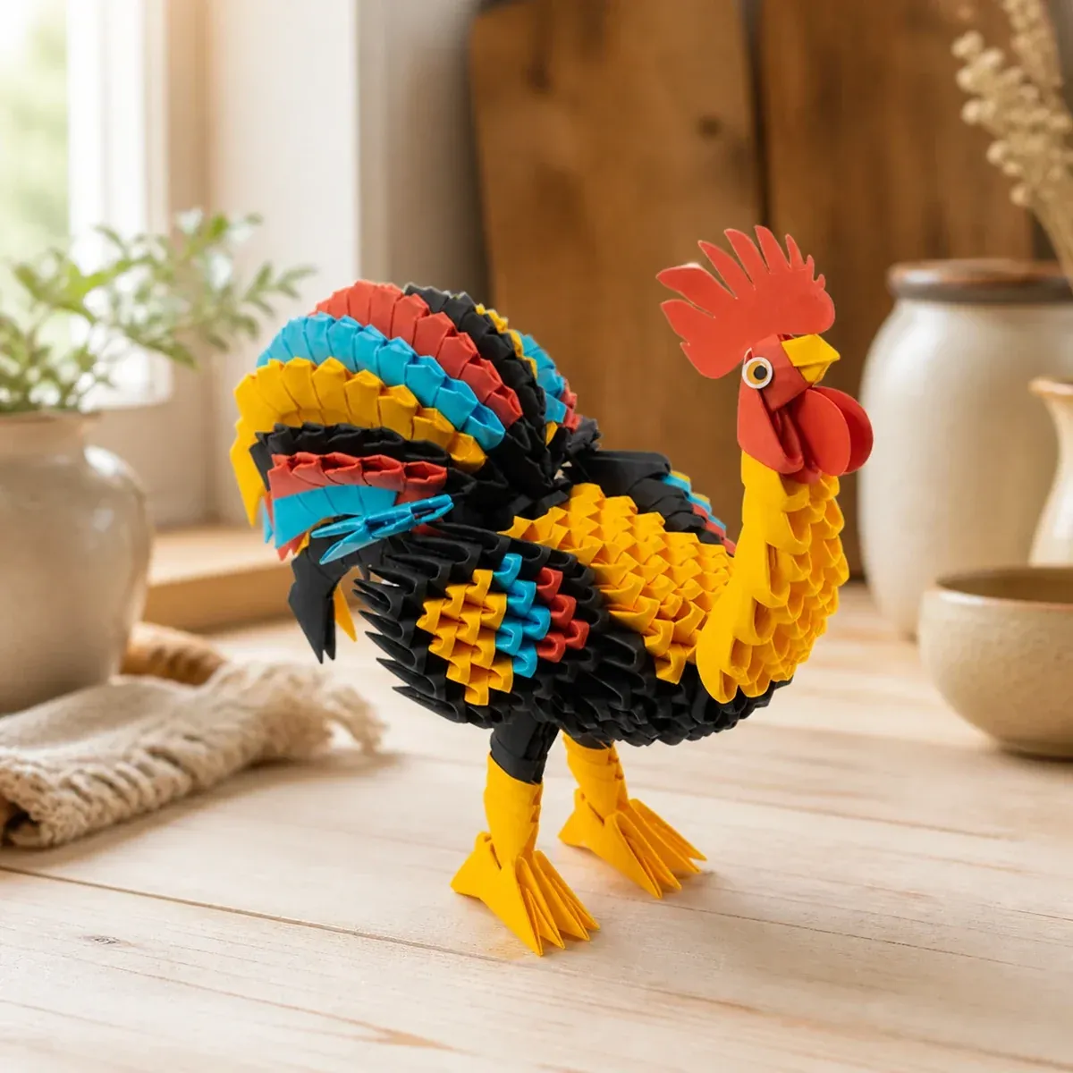 Kit origami 3D Coq multicolore à assembler