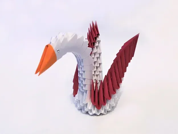 Kit origami 3D cygne blanc aux ailes rouges