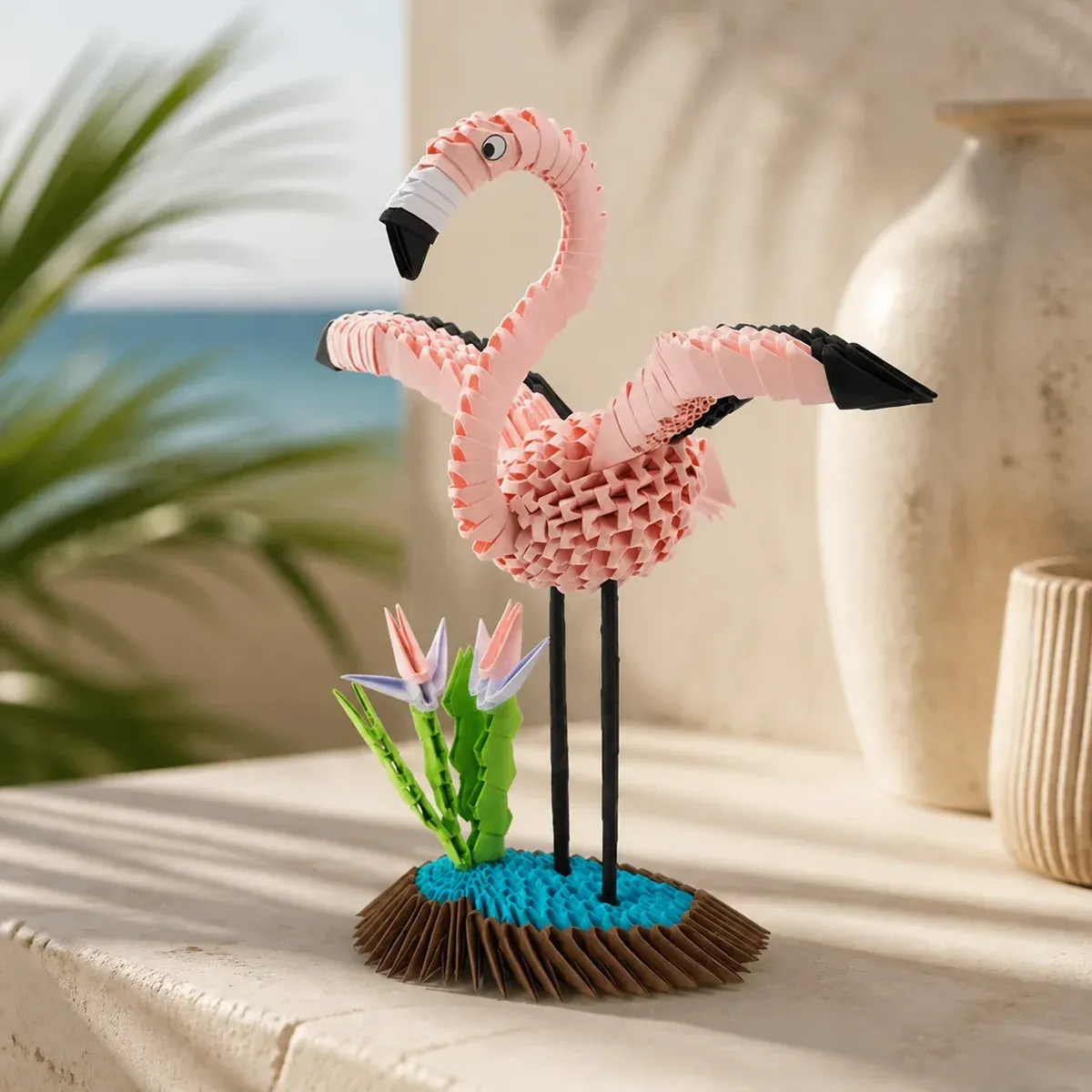 Kit origami 3D flamant rose élégant en papier