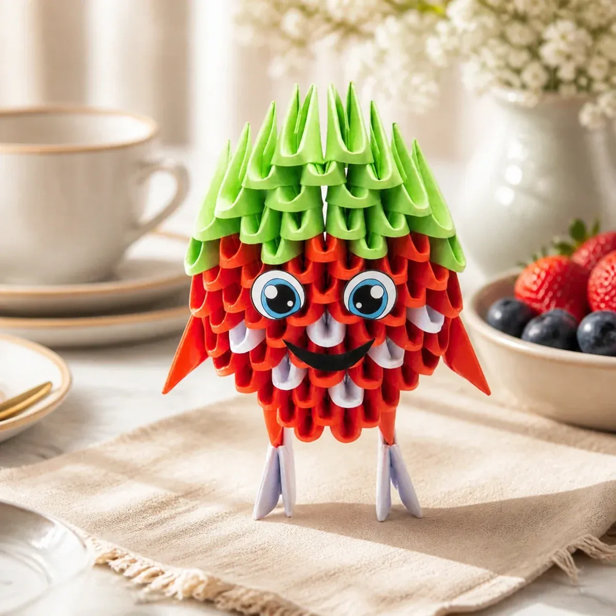 Kit origami 3D Fraise en papier à monter