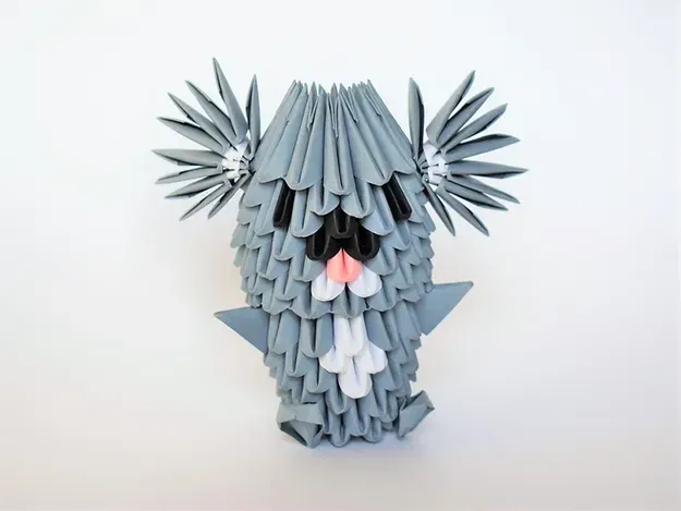 Kit origami 3D tête de koala gris à monter : sculpture en origami 3D, vue 1