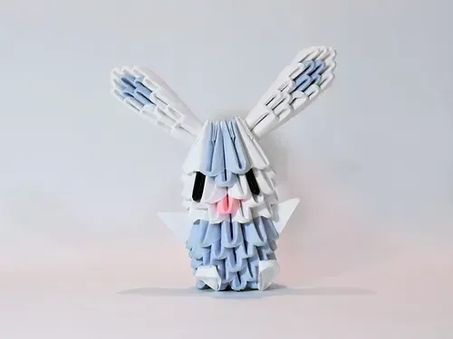 Kit origami 3D lapin bleu en papier plié : sculpture en origami 3D, vue 1