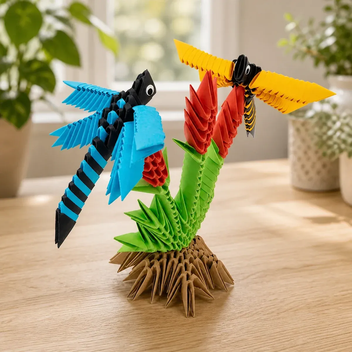 Kit origami 3D Libellules colorées à assembler : sculpture en origami 3D, vue 1