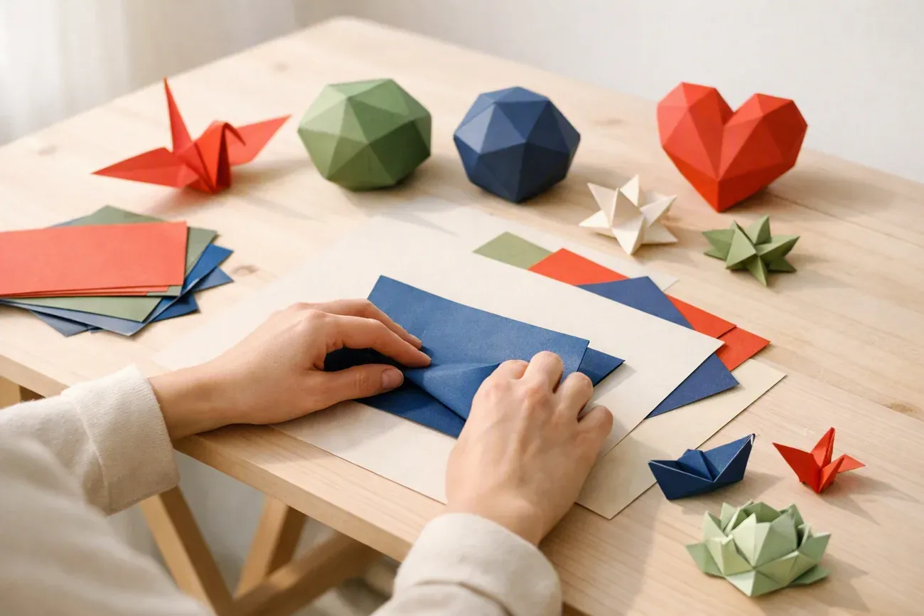 Papiers plies sur la table de travail, ambiance de l'article : Pourquoi un kit créatif est un cadeau qui dure