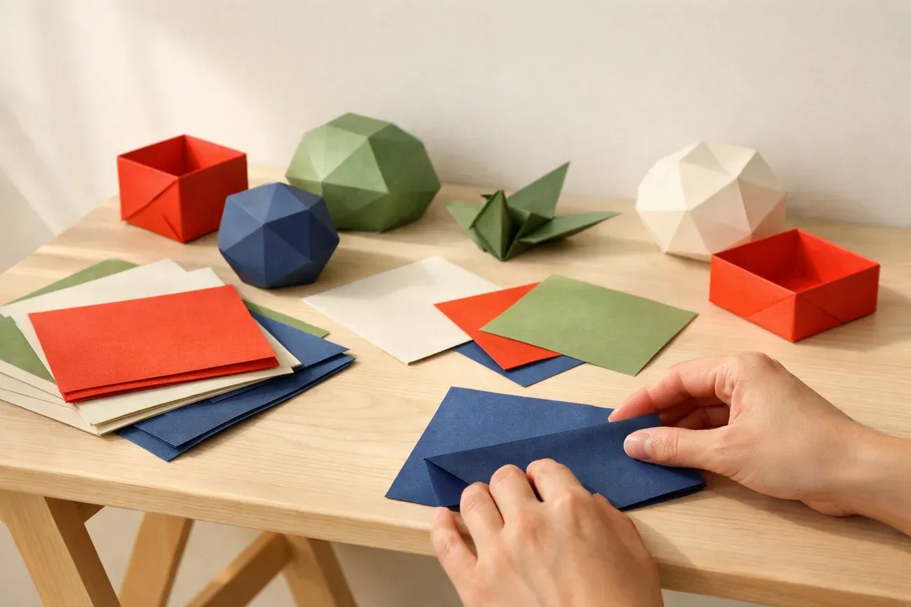 Papiers plies sur la table de travail, ambiance de l'article : Avant de commencer : choisir le bon papier