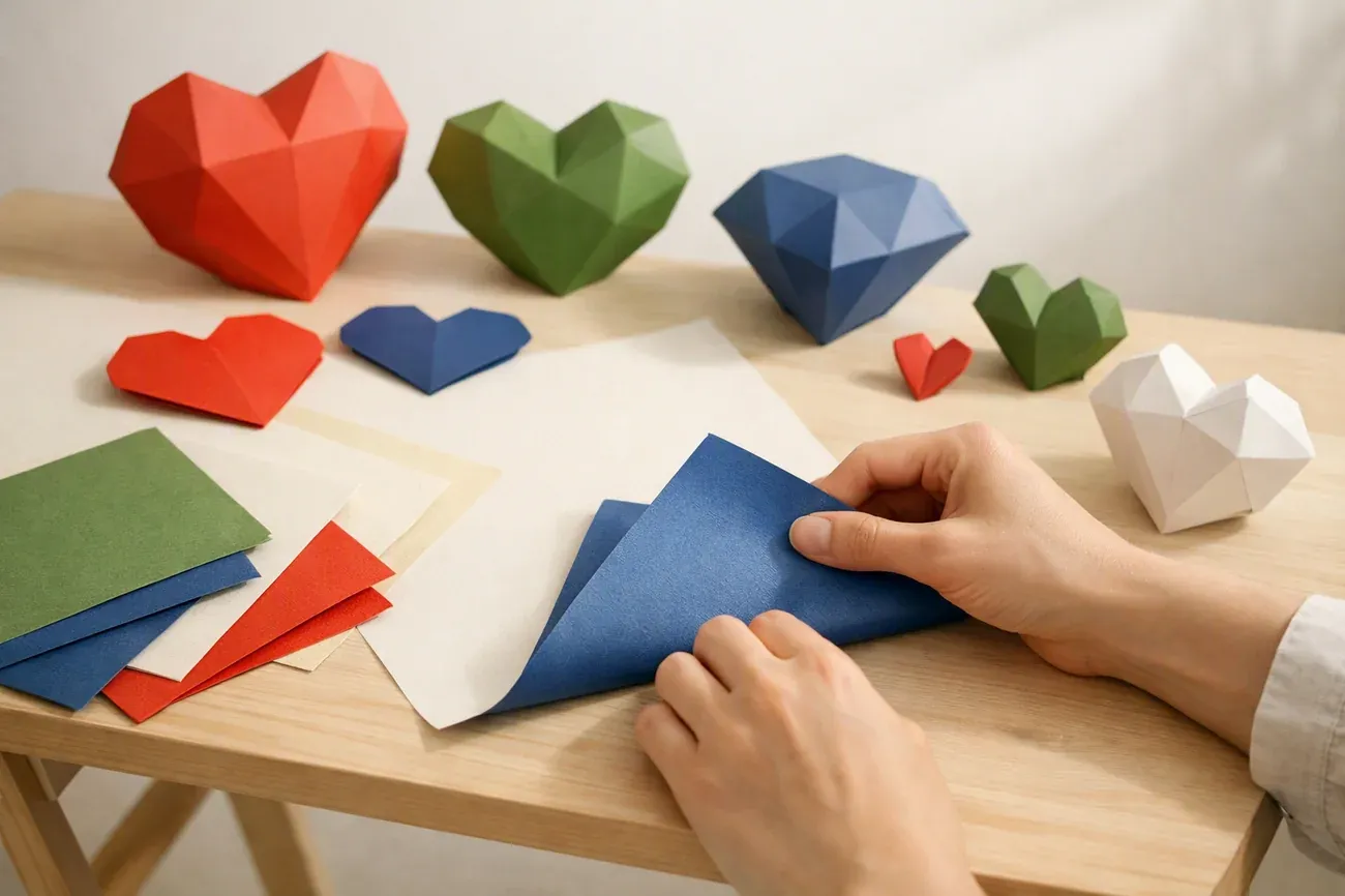 Papiers plies sur la table de travail, ambiance de l'article : Avant de plier : choisir le bon papier