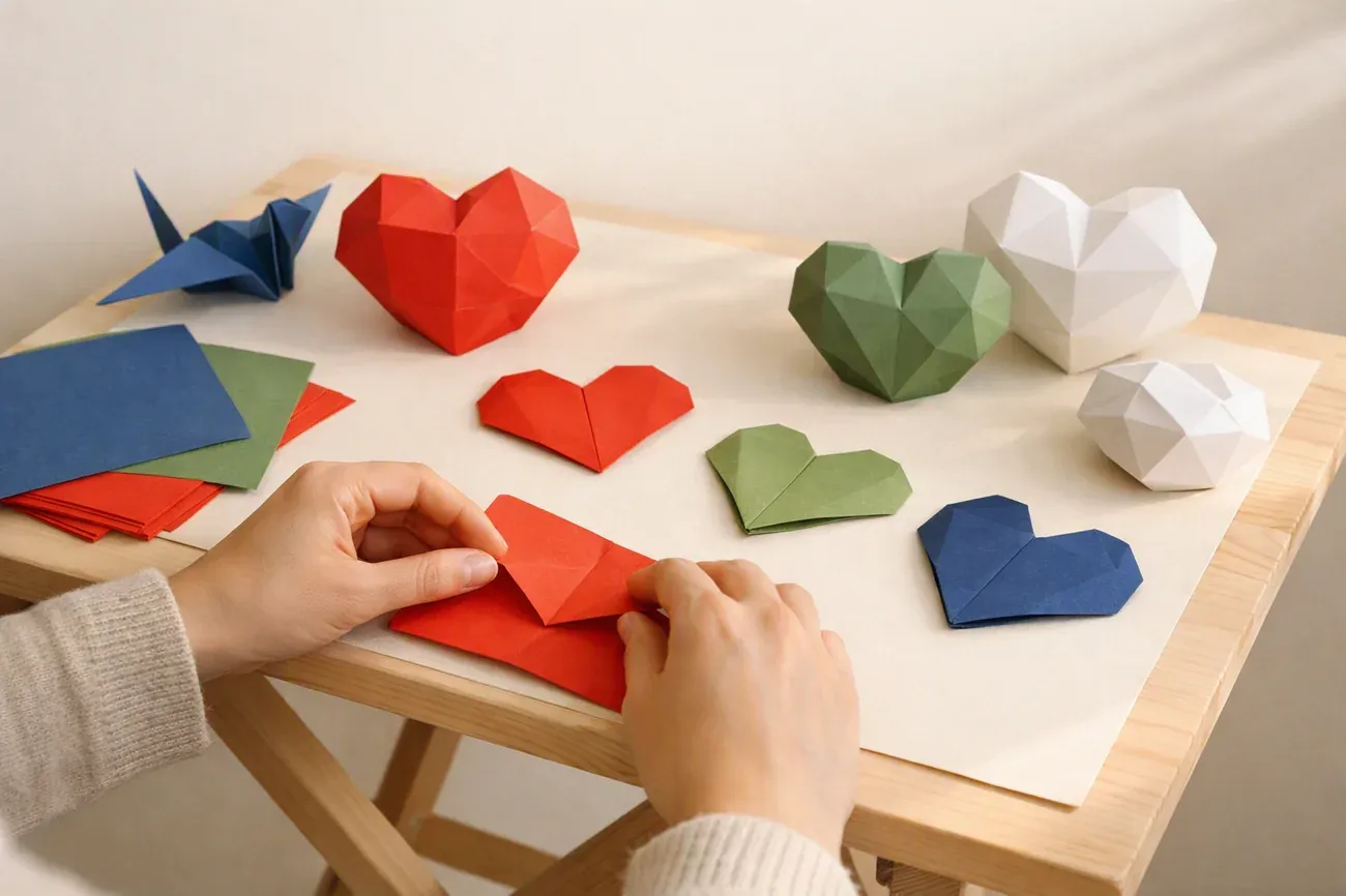 Papiers plies sur la table de travail, ambiance de l'article : 1. Le cœur plat classique, depuis un carré