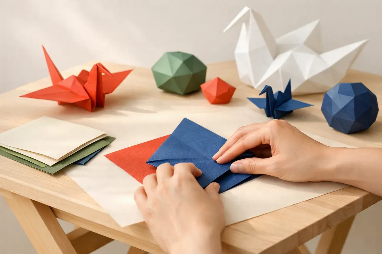 Papiers plies sur la table de travail, ambiance de l'article : La grue, un symbole de patience et d’espoir