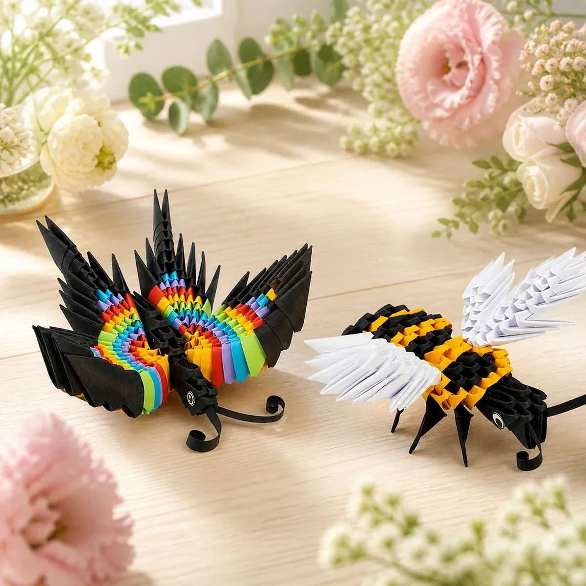 Kit origami 3D papillon et abeille 2 en 1