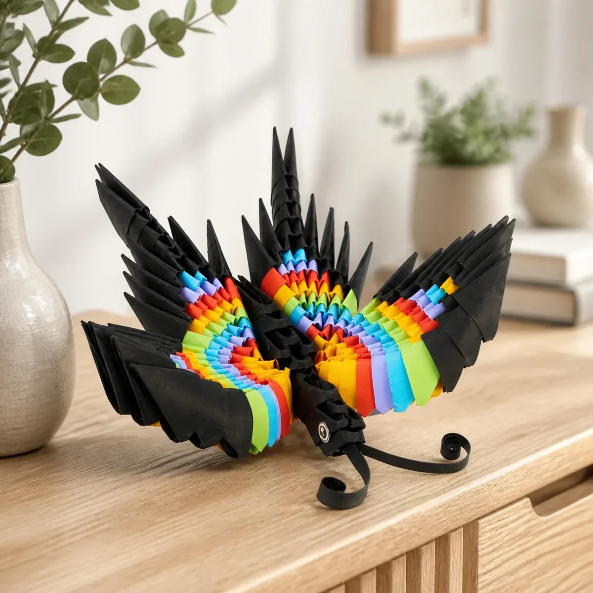Kit origami 3D Papillon aux ailes colorées : sculpture en origami 3D, vue 1