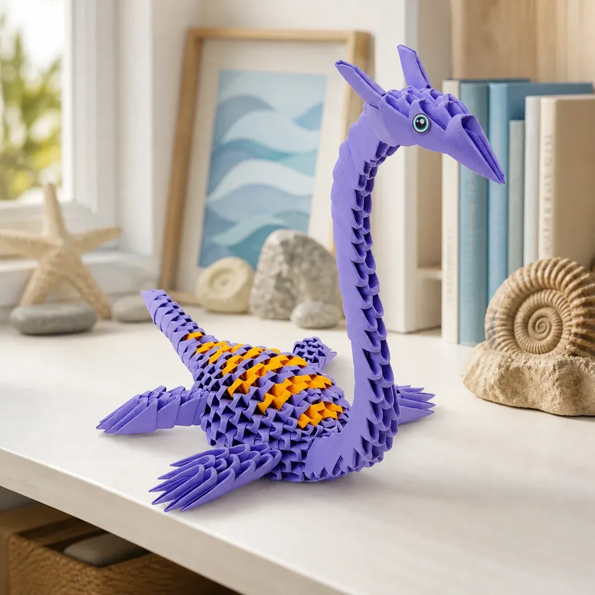 Kit origami 3D Plésiosaure violet à monter