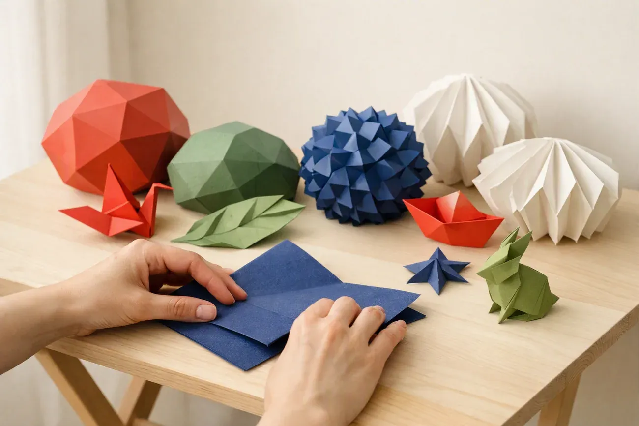 Papiers plies sur la table de travail, ambiance de l'article : Les 5 grandes techniques de sculpture papier