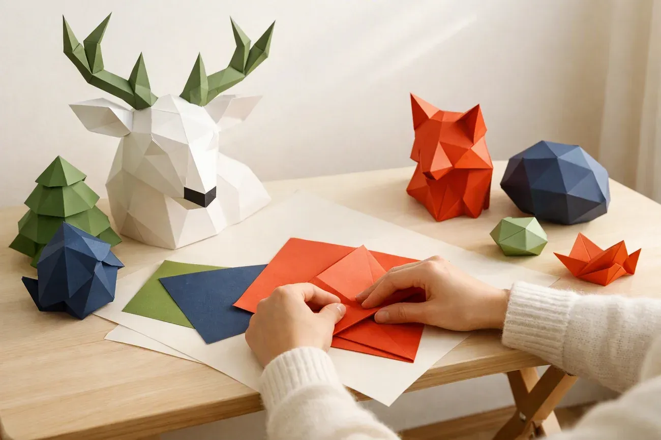 Papiers plies sur la table de travail, ambiance de l'article : Pourquoi le trophée mural en papier a remplacé le trophée de chasse