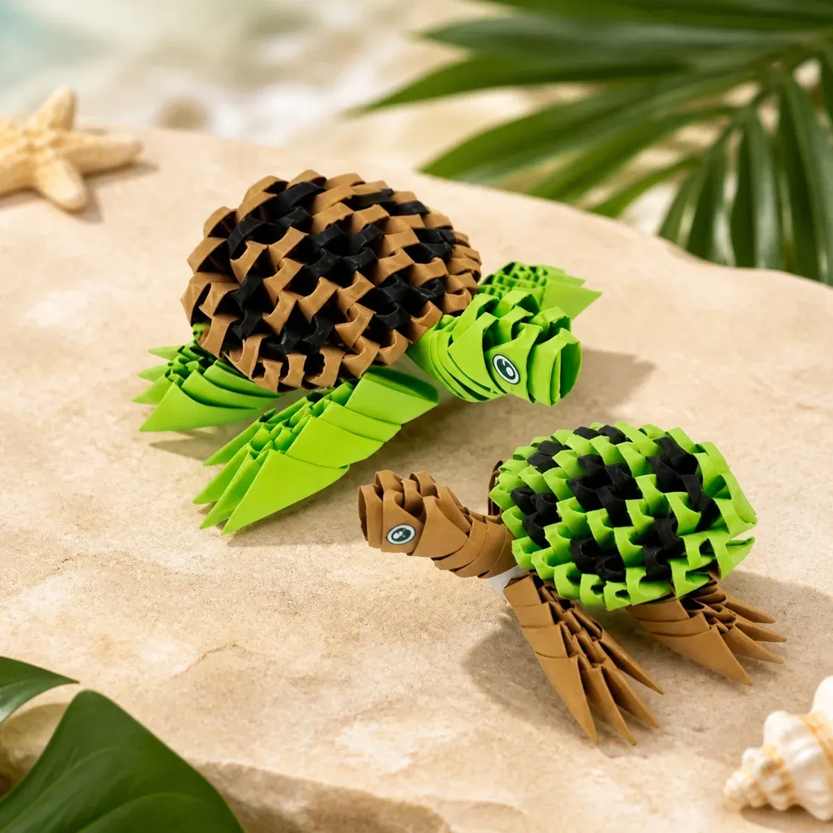 Kit origami 3D duo de tortues graphiques : sculpture en origami 3D, vue 1